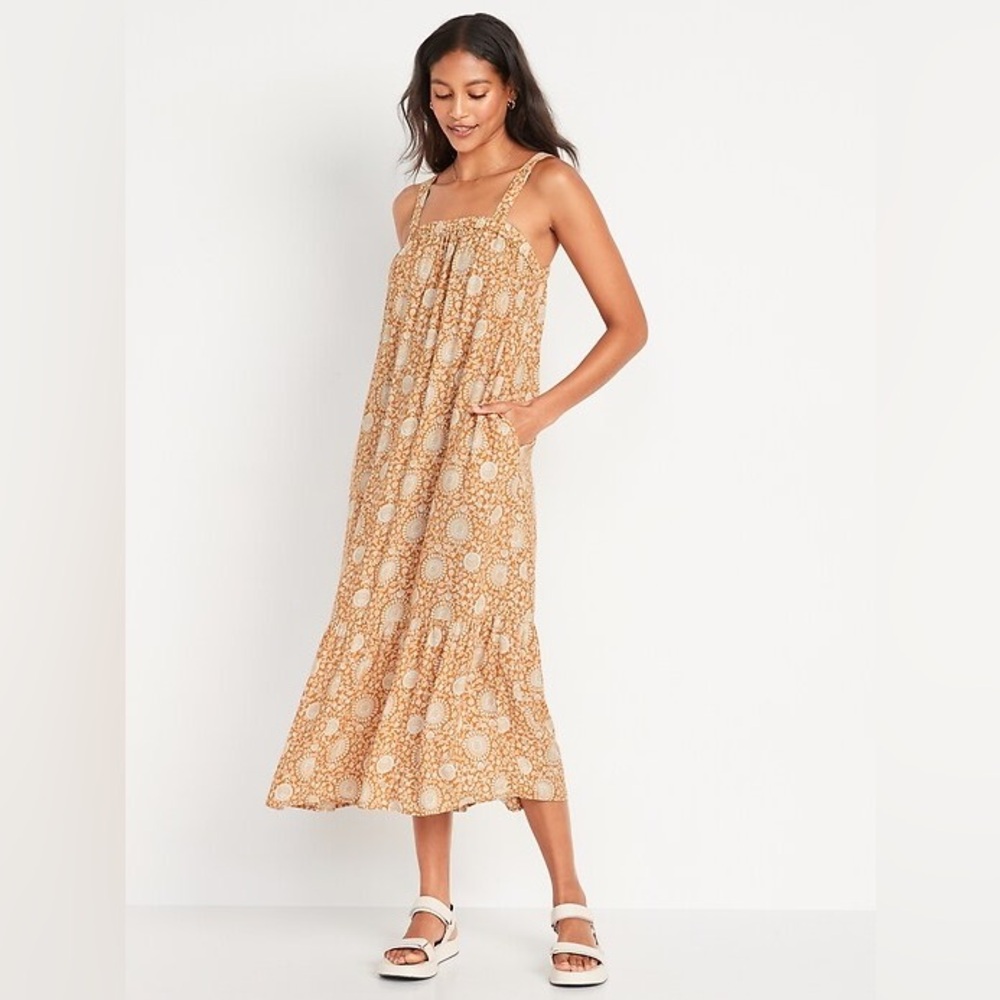 Old Navy Golden Yellow Swing Cutout Tank MIDI Dress